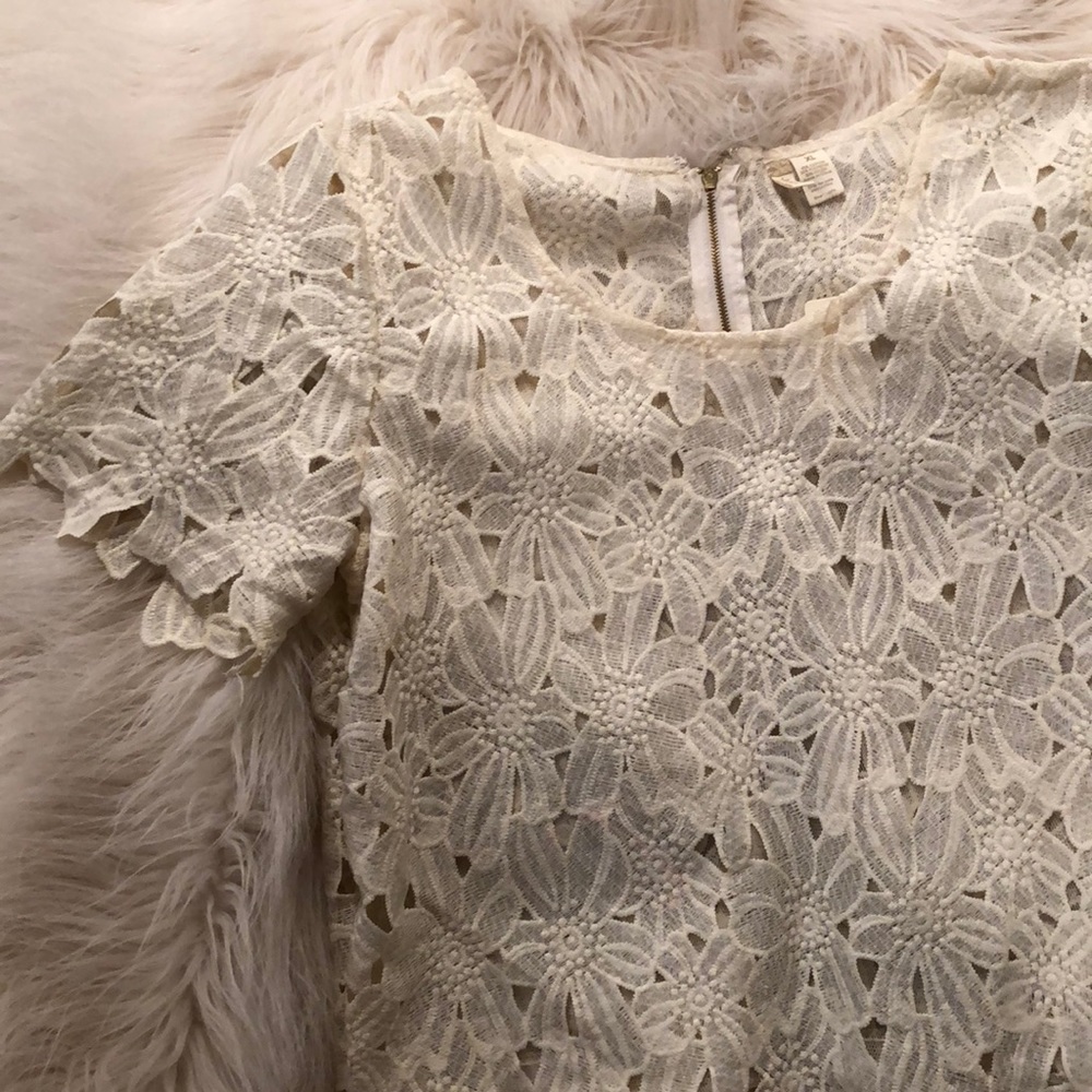 Laser cut, flower design, cream colored blouse